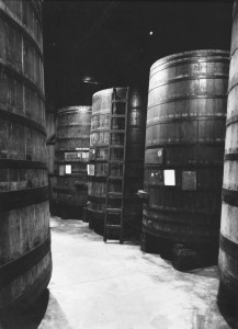 Ansel Adams portrait of redwood tanks at BARGETTO WINERY 1960s