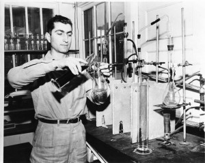 Larry Bargetto in the lab at BARGETTO WINERY  1950s